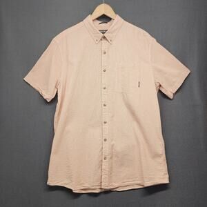 Eddie Bauer Shirt Men TXL Tall XL Seersucker Orange White Short Sleeve Button Up